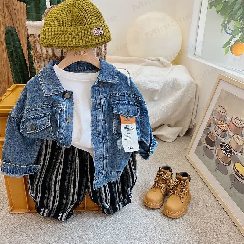 ベビー幼児用ストライプデニムカラーブロックパンツ - image 3