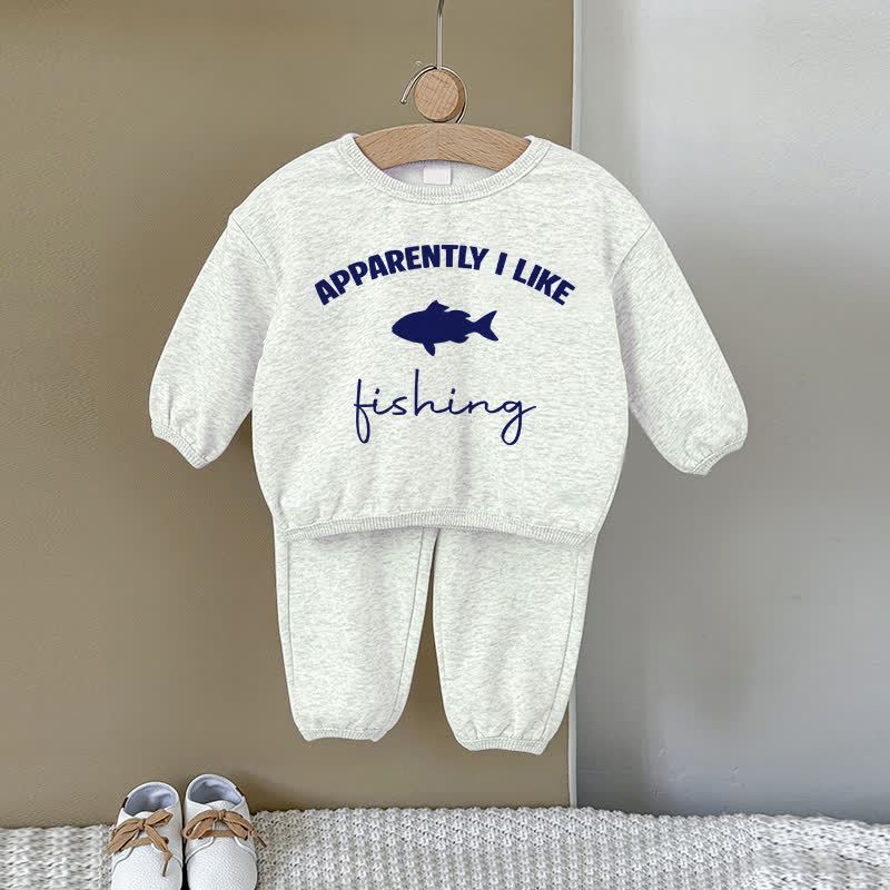 APPARENTLY I LIKE FISHINGベビーグレー スウェットシャツ 2点セット - グレー - 2～3歳 - image 1
