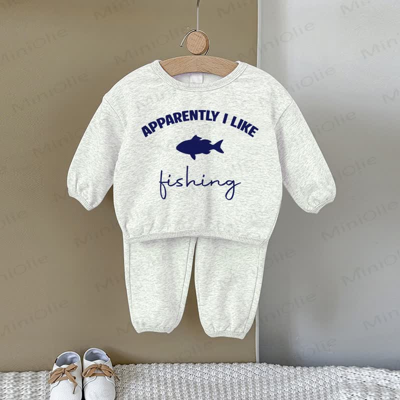 APPARENTLY I LIKE FISHINGベビーグレー スウェットシャツ 2点セット - グレー - 2～3歳 - image 1