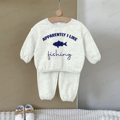 APPARENTLY I LIKE FISHINGベビーグレー スウェットシャツ 2点セット - グレー - 2～3歳 - image 1