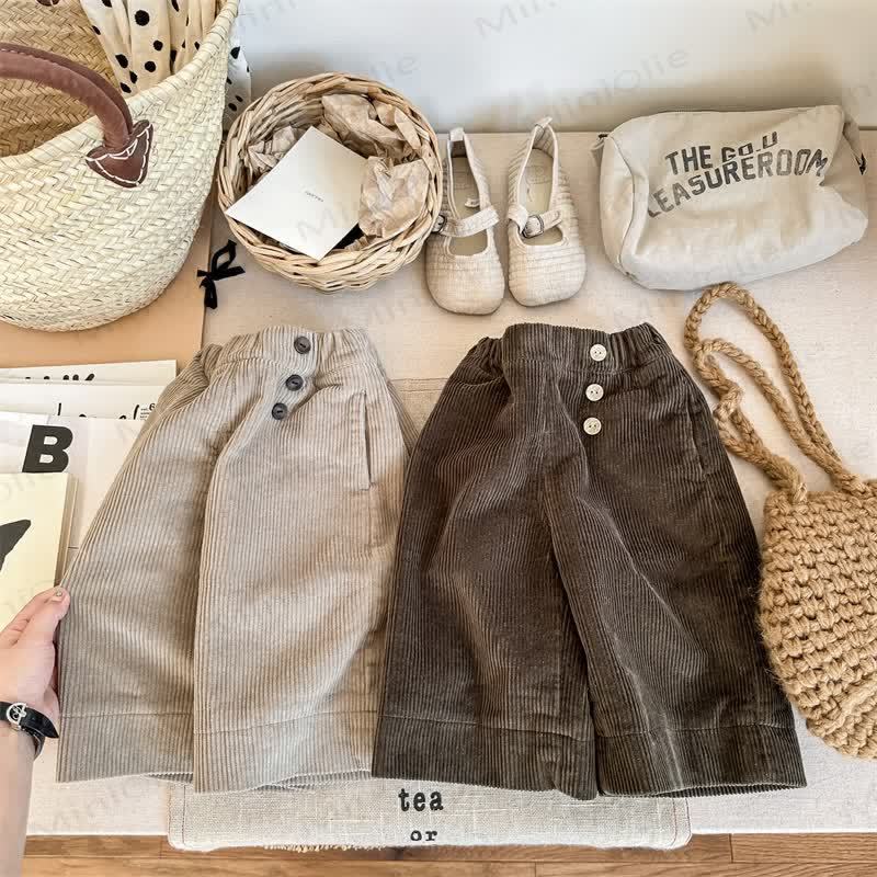 ベビー幼児女の子用無地コードパンツ - image 1