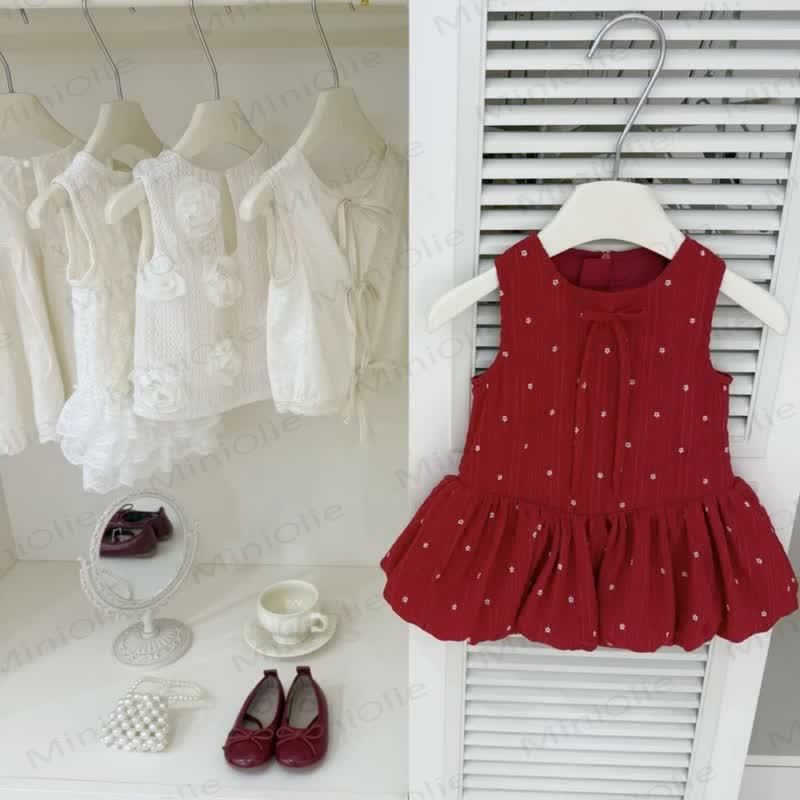 幼児用女の子用フラワーリボンノースリーブDress - 赤 - 10歳 - image 1