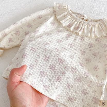 女の子用刺繍入りバニーピンクオーバーオール/ベージュフラワートップス - image 10