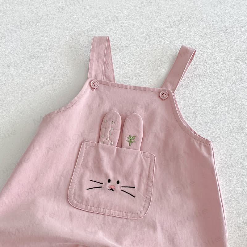 女の子用刺繍入りバニーピンクオーバーオール/ベージュフラワートップス - image 6
