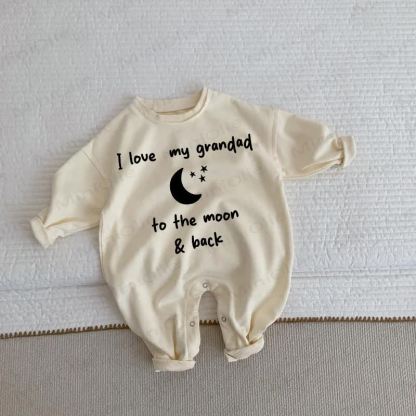「I LOVE MY GRANDAD TO THE MOON & BACK」ベビー幼児用ベージュロンパース - ベージュ - 2～3歳 - image 1