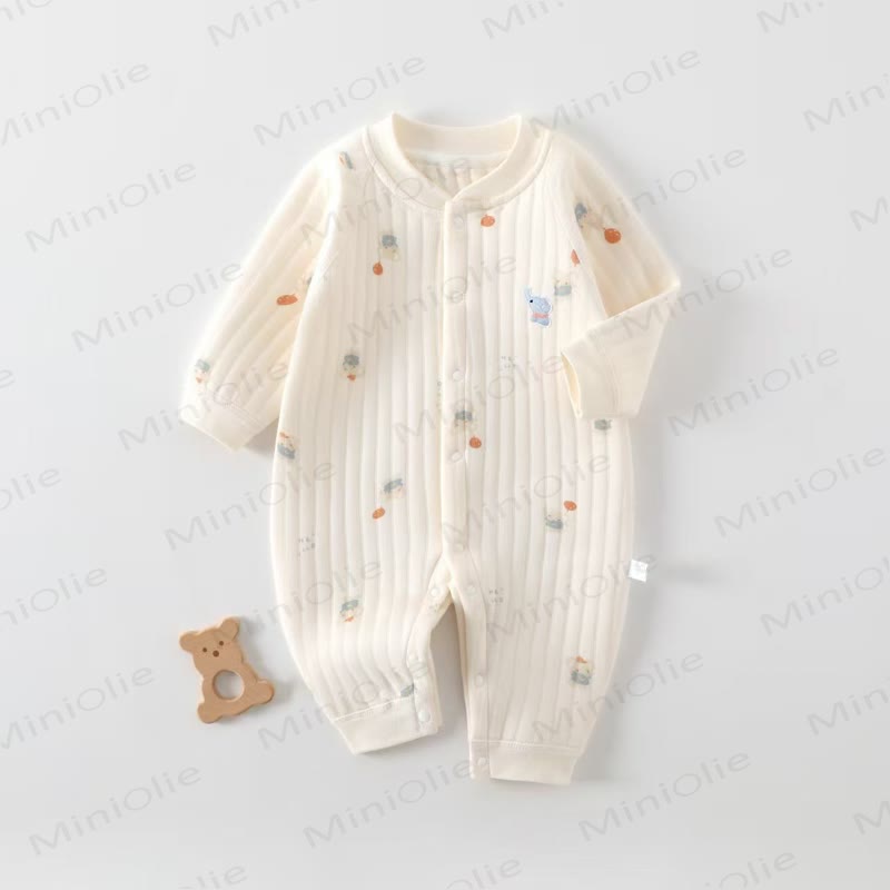 ベビーカートゥーン象柄キルティング新生児パジャマロンパース - ベージュ - 18～24ヶ月 - image 1