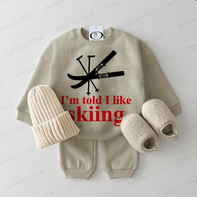 I'M TOLD I LIKE SKIINGベビースウェットシャツ グレーグリーン 2点セット - グレーグリーン - 2～3歳 - image 1