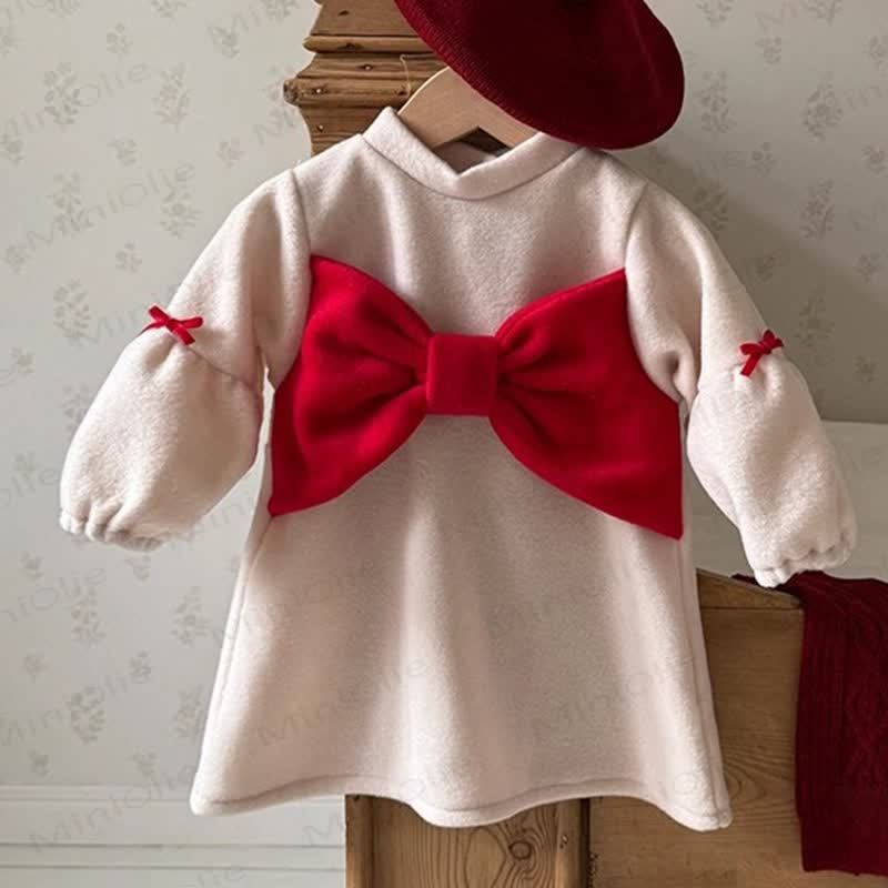 幼児用女の子用リボン無地Dress - ベージュ - 4-5Y - image 3