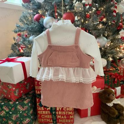 幼児用女の子用コードパッチワークメッシュサスペンダースカート - ピンクのスカート - 5-6Y - image 1