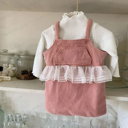 幼児用女の子用コードパッチワークメッシュサスペンダースカート - image 3