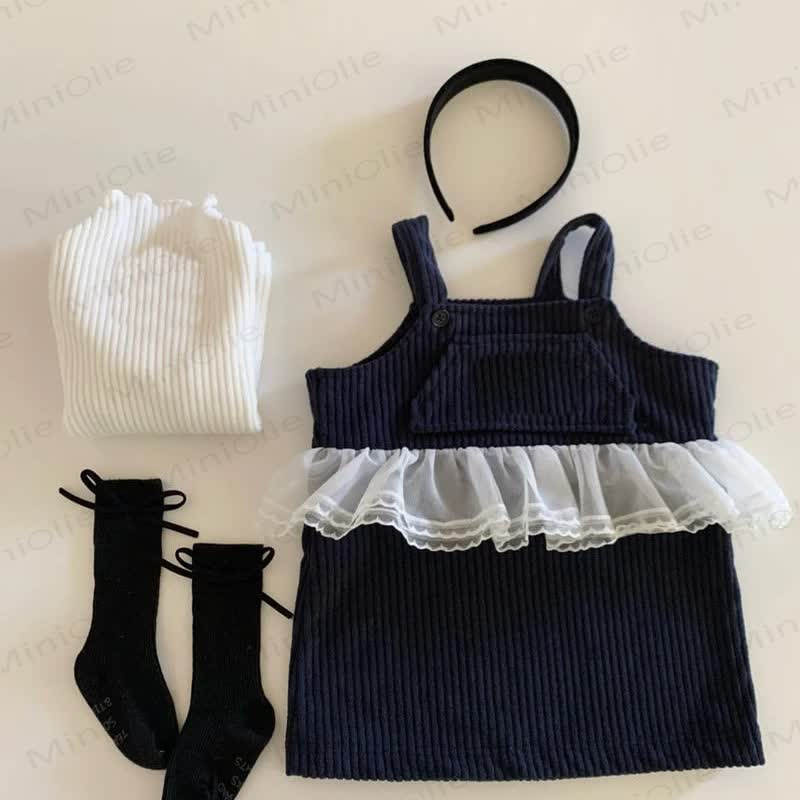 幼児用女の子用コードパッチワークメッシュサスペンダースカート - 黒いスカート - 5-6Y - image 5