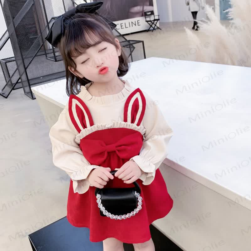 ベビー幼児女の子用バニーリボンカラーブロックDress - image 2