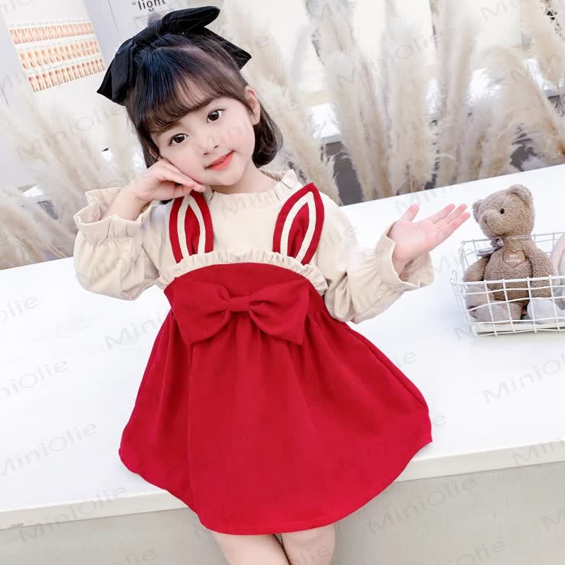 ベビー幼児女の子用バニーリボンカラーブロックDress - image 3