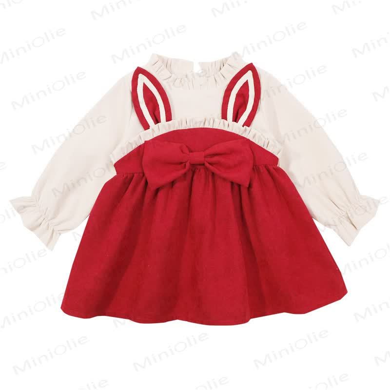ベビー幼児女の子用バニーリボンカラーブロックDress - 赤 - 5～7歳 - image 1