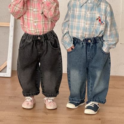 幼児用無地ルーズデニムパンツ - image 1