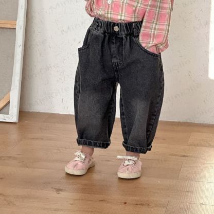 幼児用無地ルーズデニムパンツ - 黒 - 9-10T - image 5
