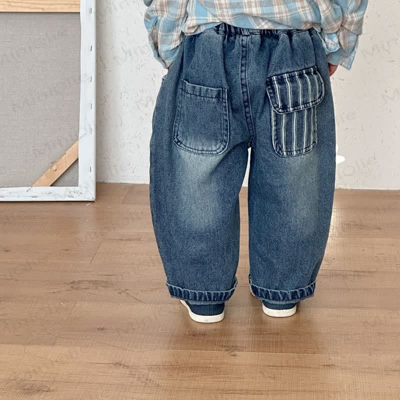 幼児用無地ルーズデニムパンツ - 青 - 9-10T - image 6