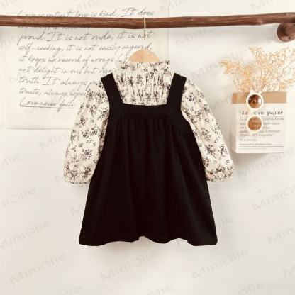 幼児用女の子用フラワーノースリーブDress＆トップス - 黒 - 4-5Y - image 1