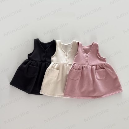 幼児用女の子用無地フリース裏地ノースリーブDress - image 1
