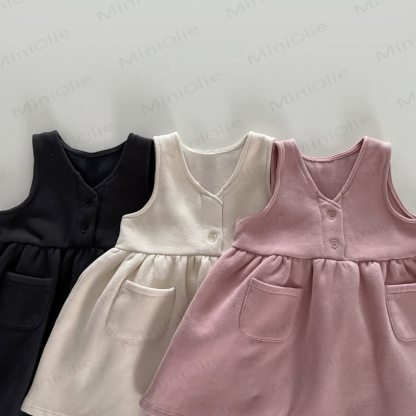 幼児用女の子用無地フリース裏地ノースリーブDress - image 2