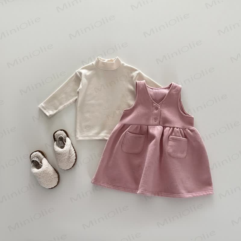 幼児用女の子用無地フリース裏地ノースリーブDress - image 4