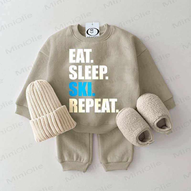 EAT. SLEEP. SKI. REPEAT。ベビーグレーグリーン2点セット - グレーグリーン - 2～3歳 - image 1