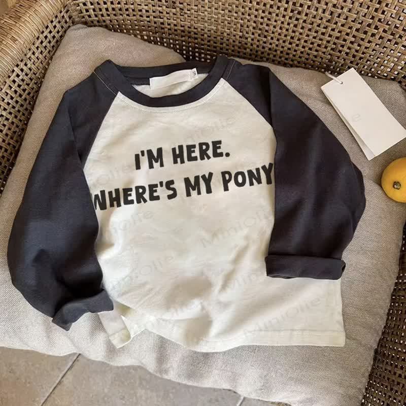 I'M HERE. WHERE'S MY PONYベビー ダークグレー ラグランTシャツ - ドラック・グレイ - 2～3歳 - image 1