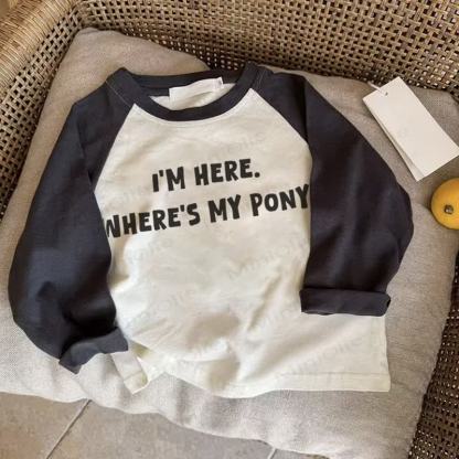 I'M HERE. WHERE'S MY PONYベビー ダークグレー ラグランTシャツ - ドラック・グレイ - 2～3歳 - image 1