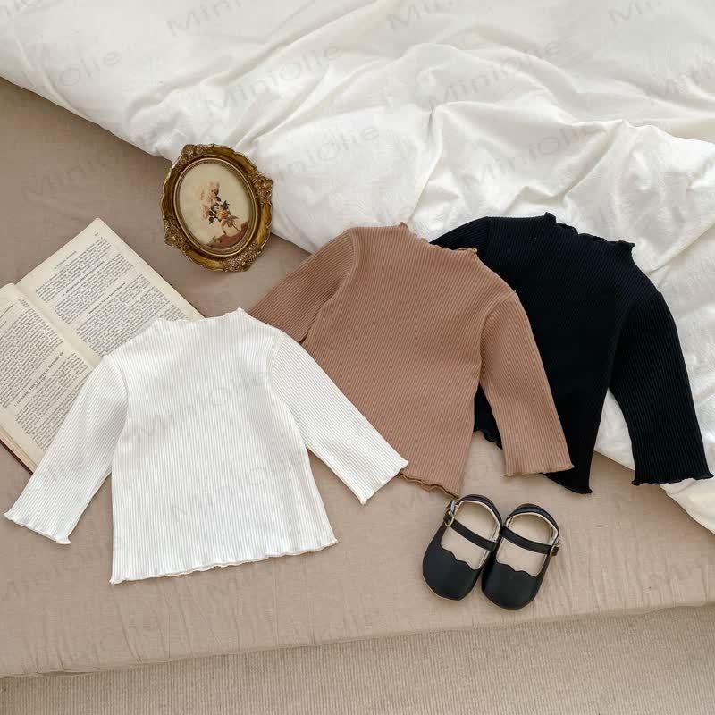 ベビーガールズ無地リブTシャツ - image 1