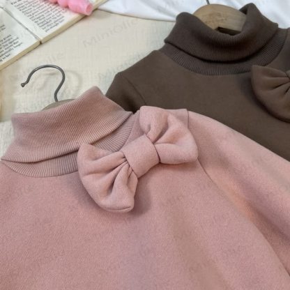 幼児用女の子3Dリボン無地パフスリーブDress - image 5