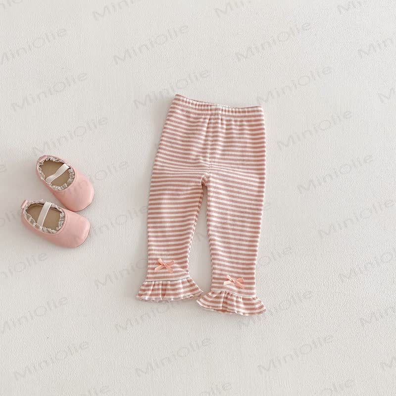 ベビー幼児女の子用レーストップ/リボンレギンス - ピンクと白のレギンス - 3～5歳 - image 8
