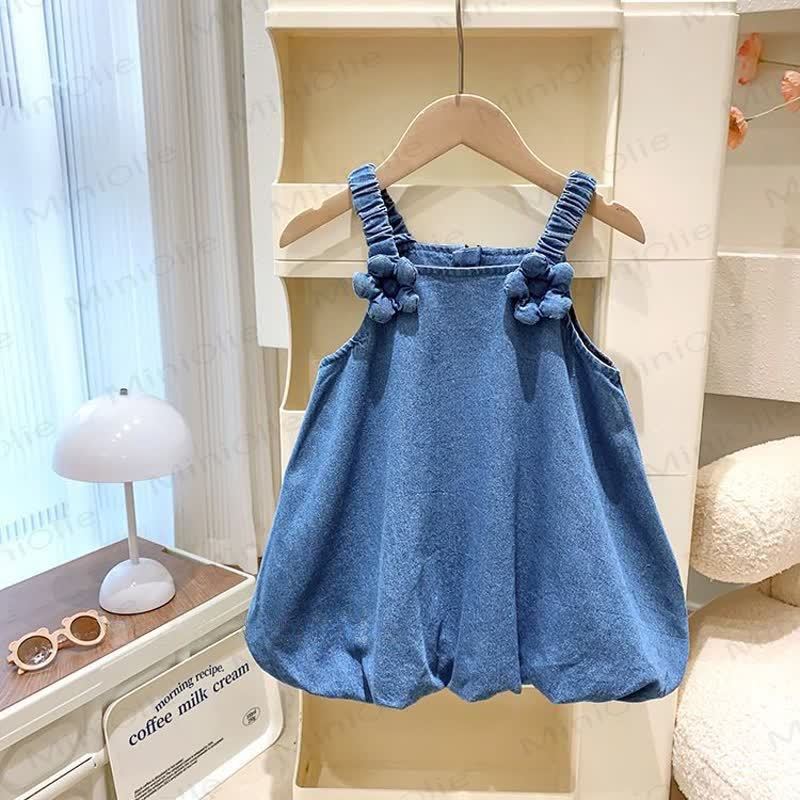 ベビー 幼児 女の子 デニム フラワー ノースリーブDress - 青いDress - 5-6Y - image 2