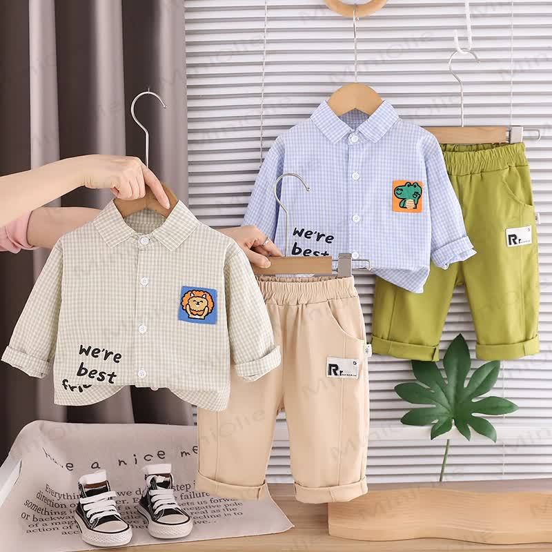 WE'RE BEST FRIベビー 幼児 男の子 ラブ アニマル チェック柄 2ピースセット - image 1