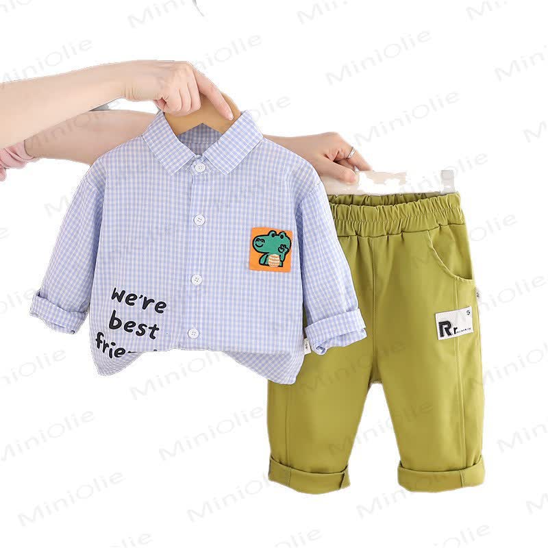 WE'RE BEST FRIベビー 幼児 男の子 ラブ アニマル チェック柄 2ピースセット - image 3