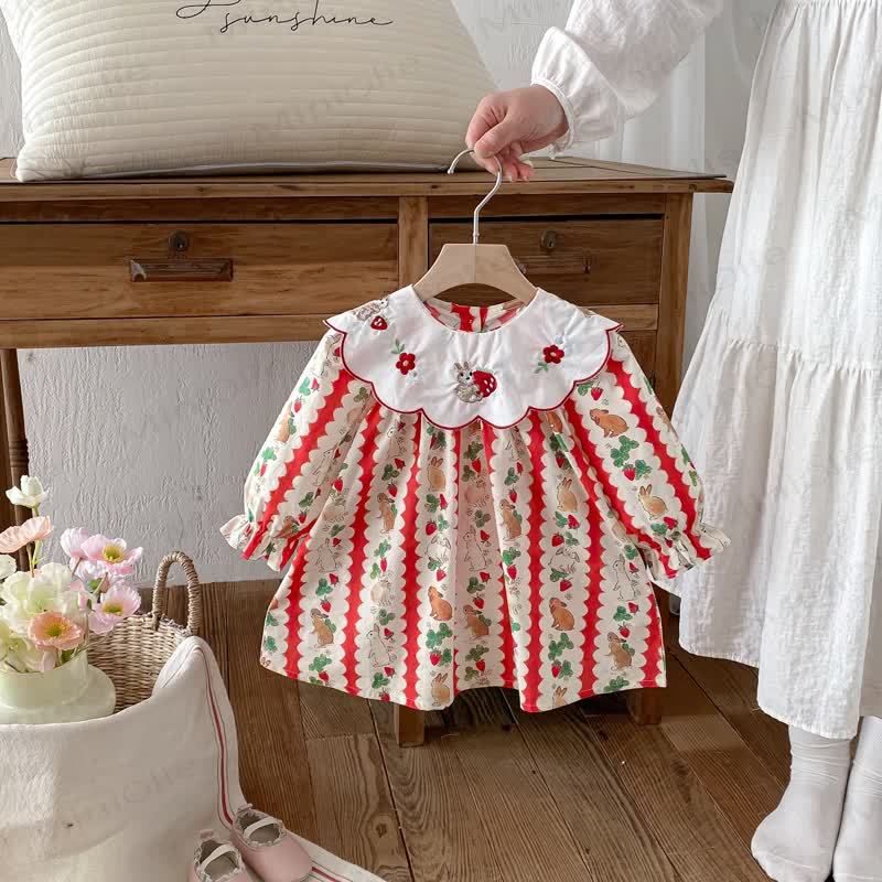 幼児用女の子用バニー柄ストロベリーフラワーDress - image 2