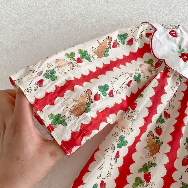 幼児用女の子用バニー柄ストロベリーフラワーDress - image 9