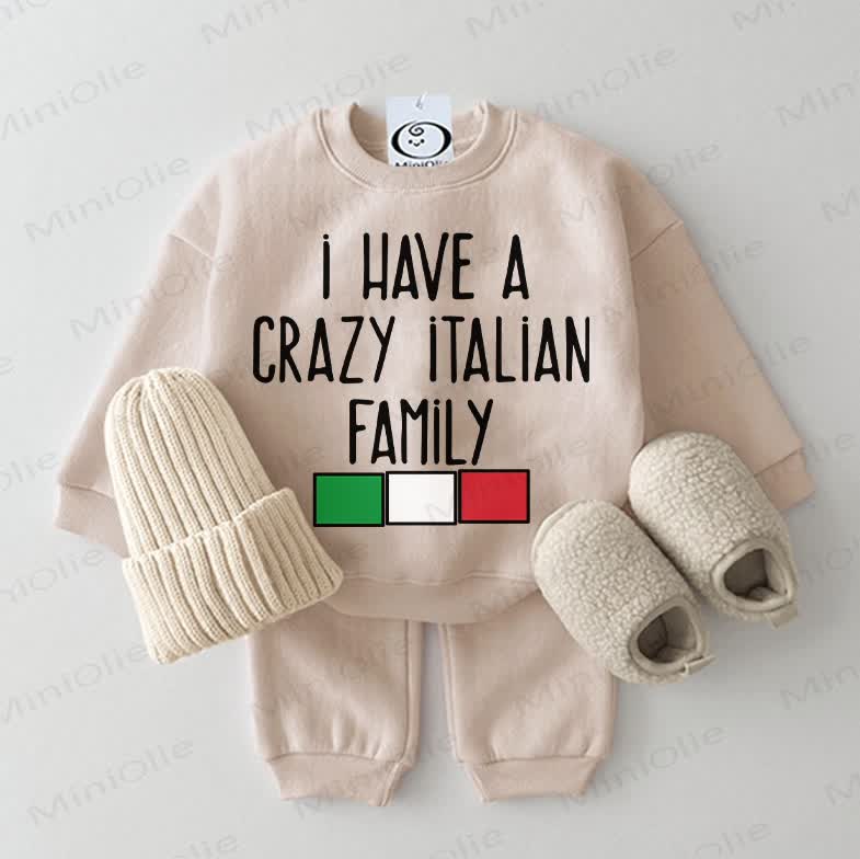 I HAVE A CRAZY ITALIAN FAMILYベビースウェットシャツ 2点セット ベージュ - ベージュ - 2～3歳 - image 1
