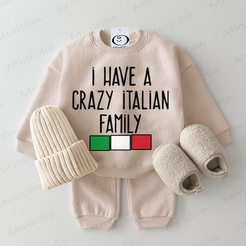 I HAVE A CRAZY ITALIAN FAMILYベビースウェットシャツ 2点セット ベージュ - ベージュ - 2～3歳 - image 1
