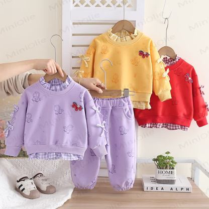 ベビー 幼児 女の子 馬柄 リボン チェック柄 2点セット - image 1