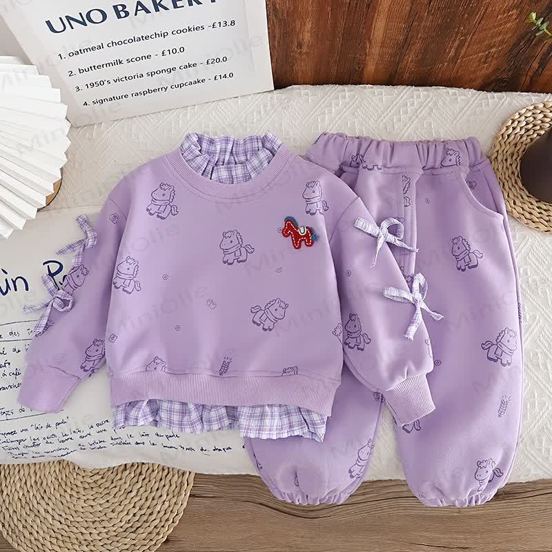 ベビー 幼児 女の子 馬柄 リボン チェック柄 2点セット - image 5