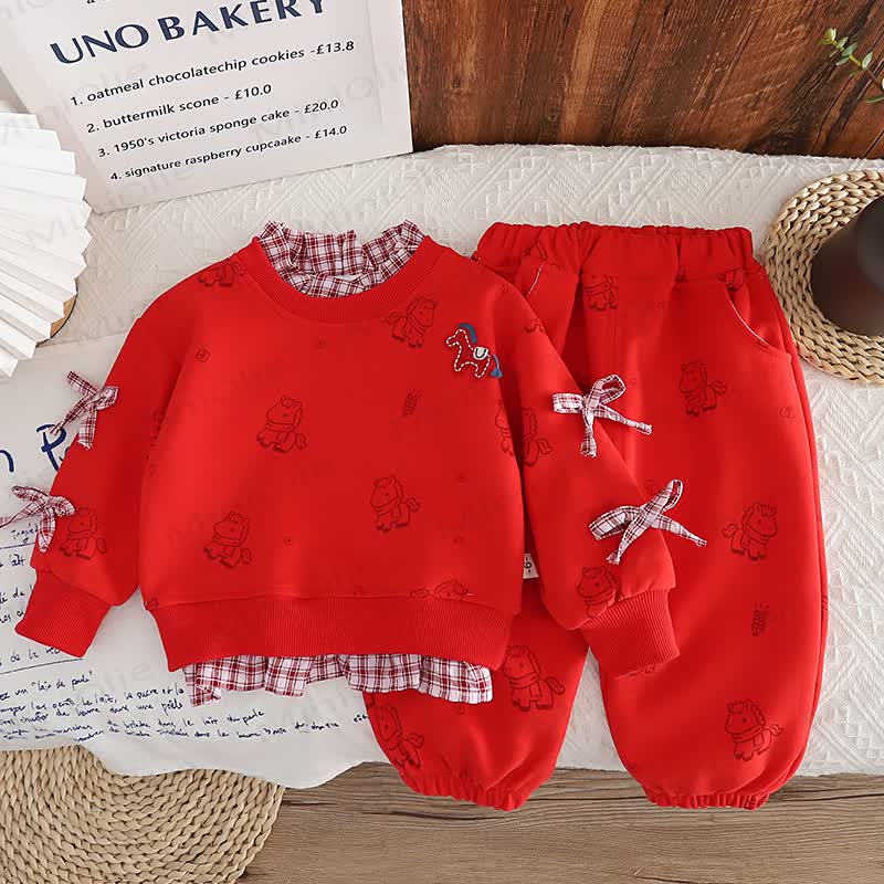 ベビー 幼児 女の子 馬柄 リボン チェック柄 2点セット - image 7