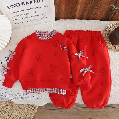 ベビー 幼児 女の子 馬柄 リボン チェック柄 2点セット - image 7