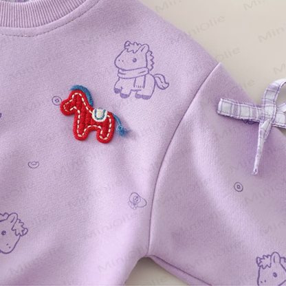 ベビー 幼児 女の子 馬柄 リボン チェック柄 2点セット - image 9