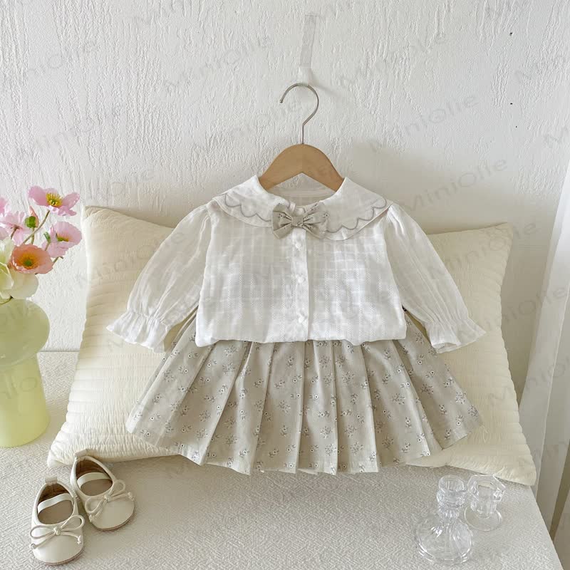 ベビー 幼児 女の子 フラワー チェック柄 リボン トップス＆スカート - image 2