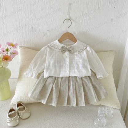 ベビー 幼児 女の子 フラワー チェック柄 リボン トップス＆スカート - image 2