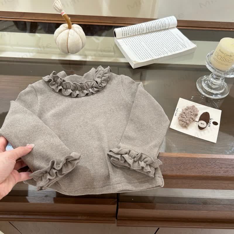 幼児用女の子用無地フリルTシャツ - カーキ - 10歳 - image 6