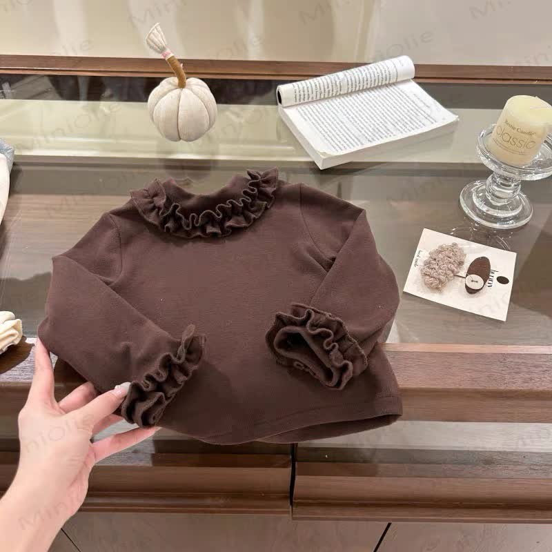 幼児用女の子用無地フリルTシャツ - 茶色 - 10歳 - image 7