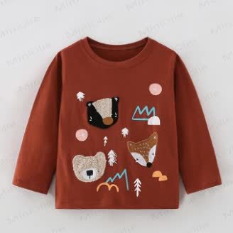 キッズアニマル刺繍Tシャツ - 茶色 - 12歳 - image 1