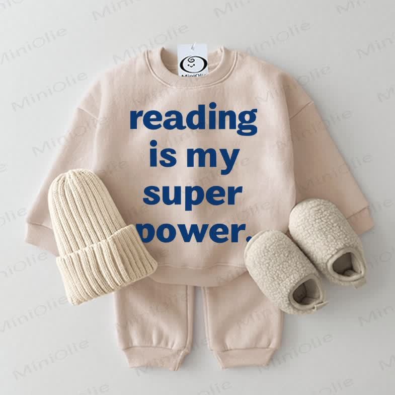 READING IS MY SUPER POWER.ベビースウェットシャツ2点セット（ベージュ） - ベージュ - 2～3歳 - image 1