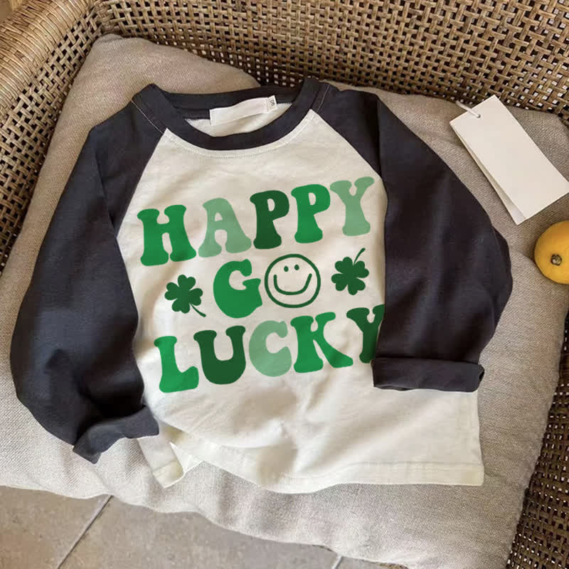 HAPPY GO LUCKYベビー スマイリー ダークグレー ラグランTシャツ - ドラック・グレイ - 2～3歳 - image 1